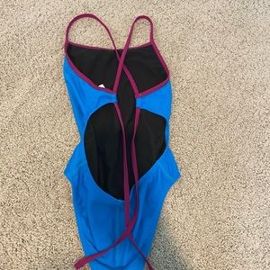 Sporti bathing suit. Blue and purple tie back. Size 28